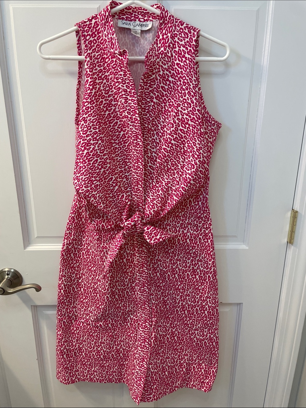Sara Campbell Hot Pink Leopard-Print Tie-Waist Sleeveless Mini Dress
